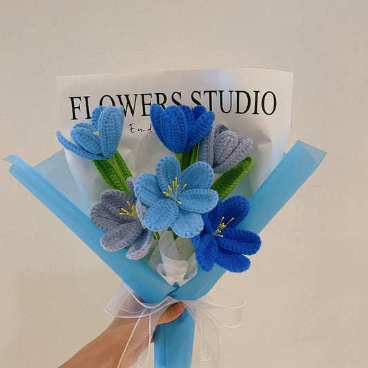 Crochet Blue Tulip Flowers Bouquet